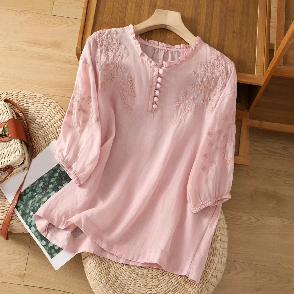 Aurora | Floral Pattern Ruffle Trim Blouse