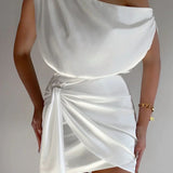 Damen Ein Schulter Mini Satin Kleid