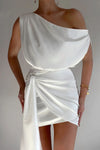 Damen Ein Schulter Mini Satin Kleid