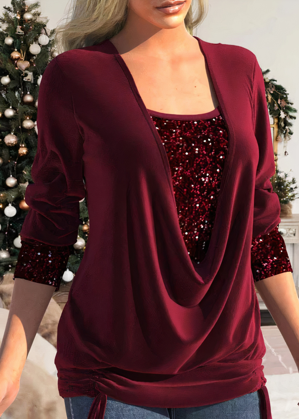 Kira | Damen Glitzer Langarm Oberteil | Stilvoll