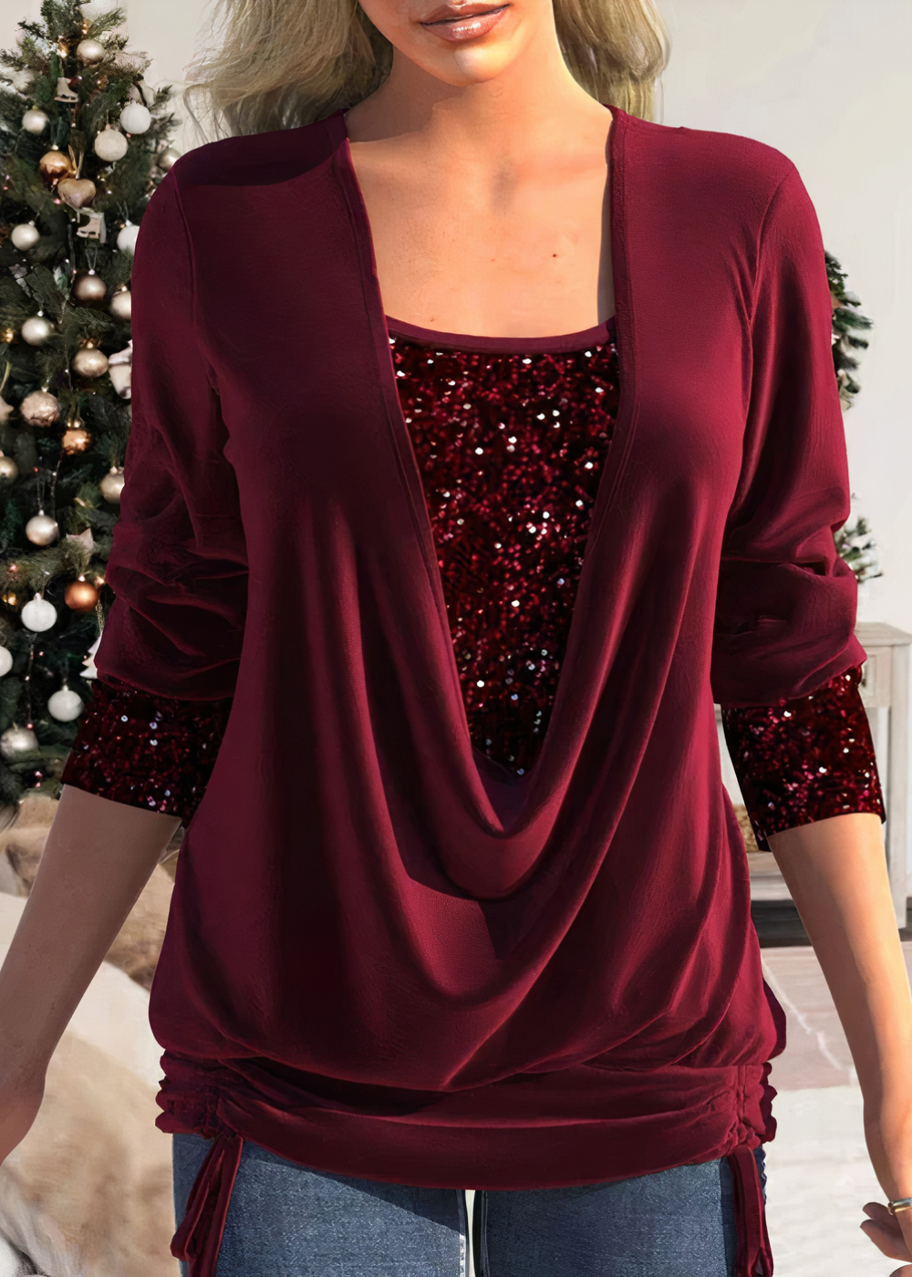 Kira | Damen Glitzer Langarm Oberteil | Stilvoll