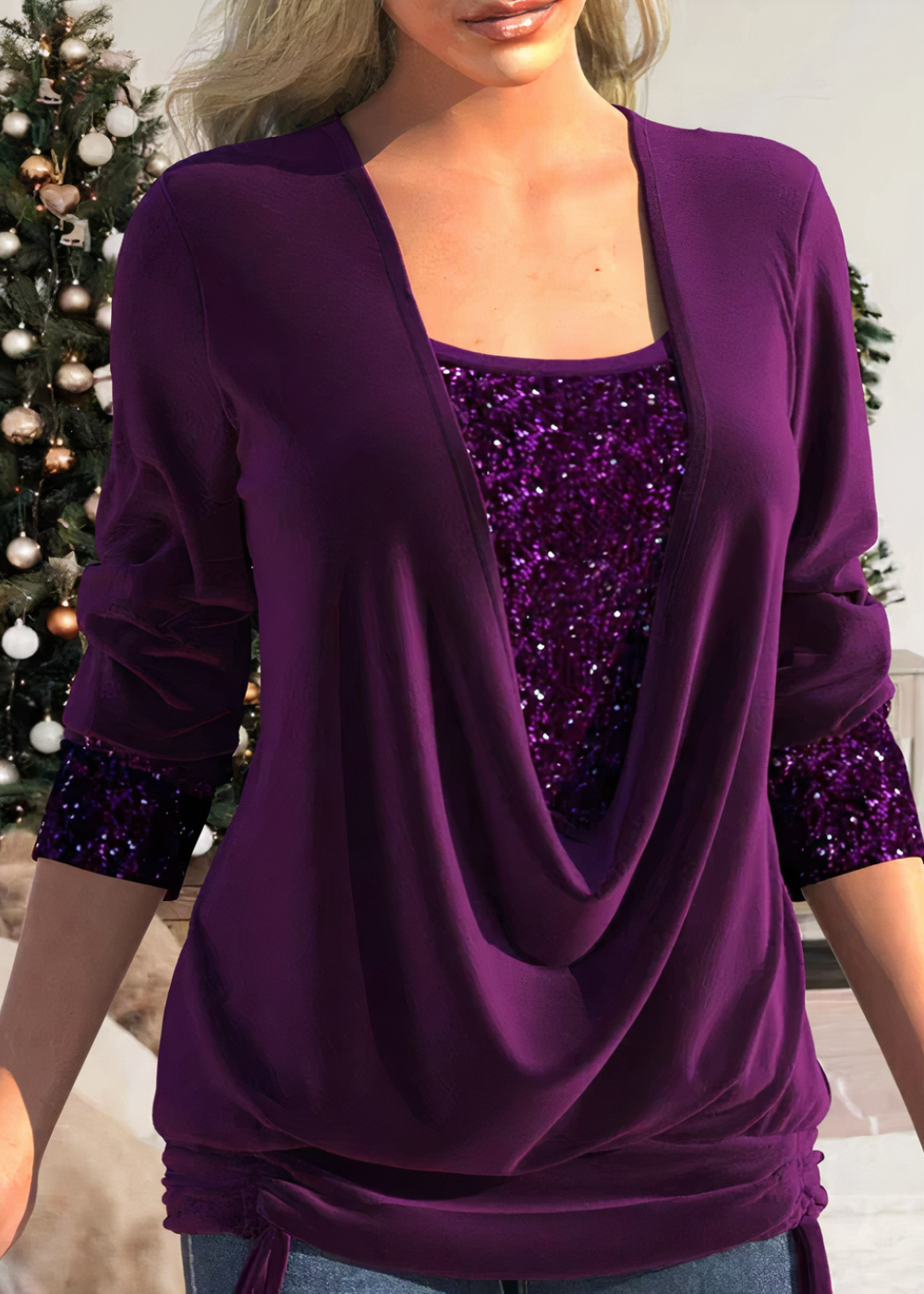 Kira | Damen Glitzer Langarm Oberteil | Stilvoll