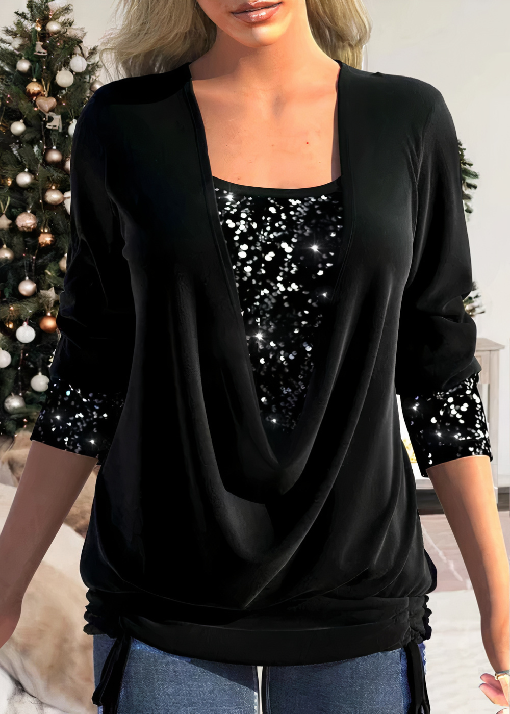 Kira | Damen Glitzer Langarm Oberteil | Stilvoll