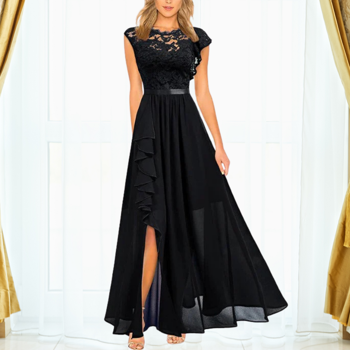 Joanne | Rüschen Maxi Festliches Kleid