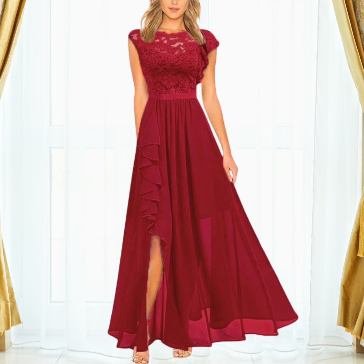 Joanne | Rüschen Maxi Festliches Kleid