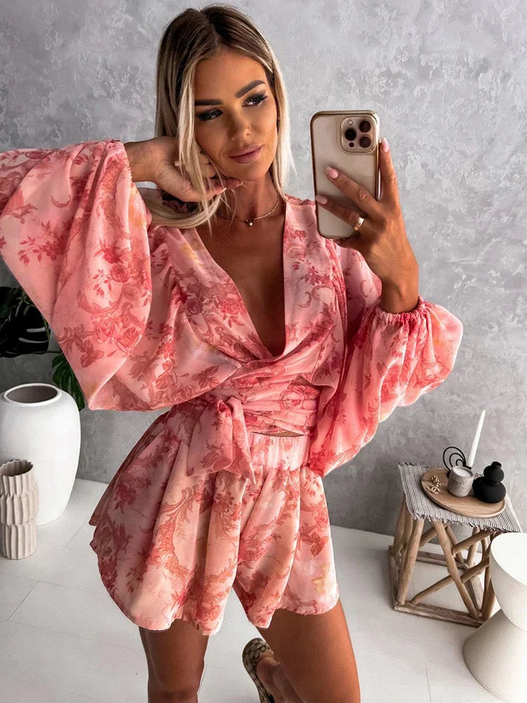 Beretta | Women's Summer Wrap Romper | Long Sleeve