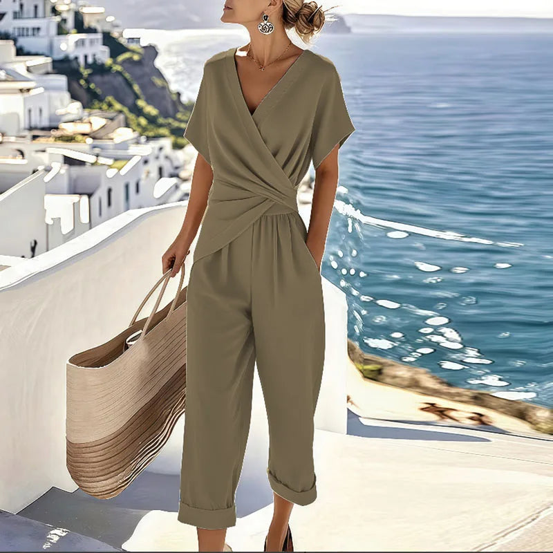 Emily | V-Ausschnitt Verkürztes Bein Jumpsuit