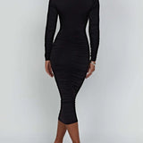 Damen Langarm Quadratausschnitt Midi Etui Kleid