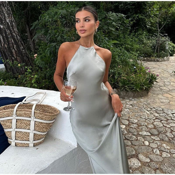 Damen Rückenfrei Maxi Abendkleid