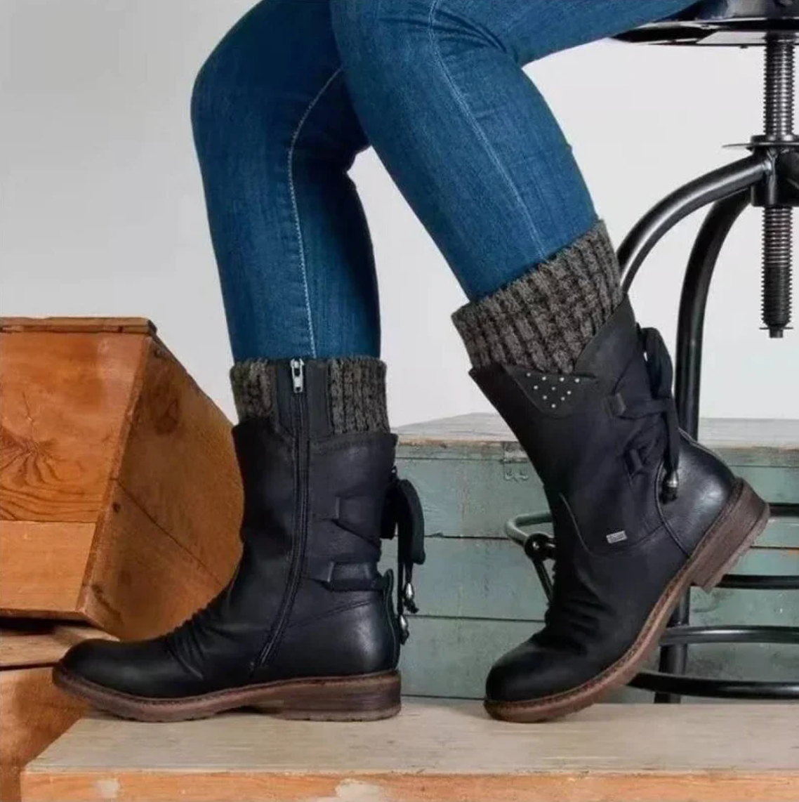 Stella | Botas de punta redonda acolchadas