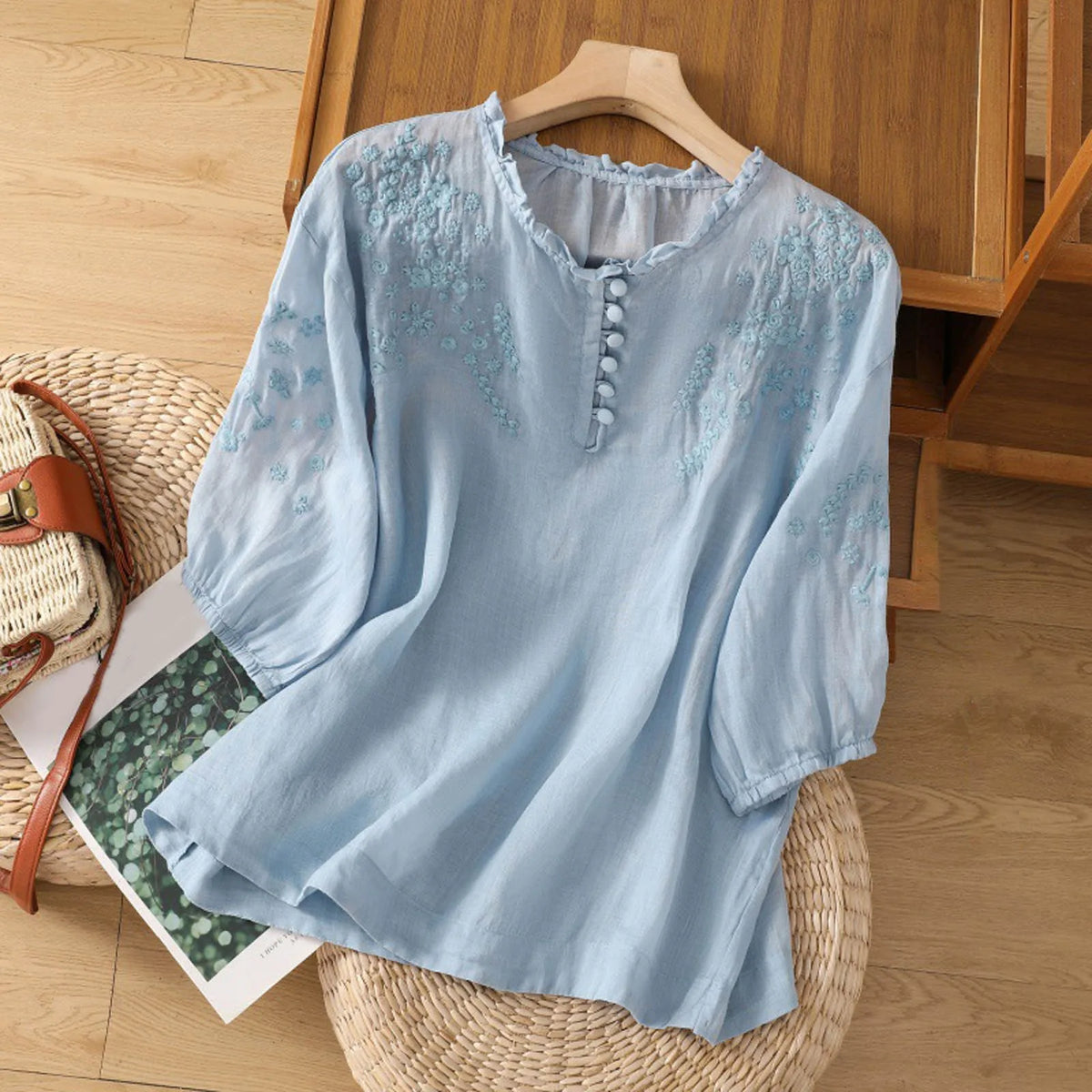 Aurora | Floral Pattern Ruffle Trim Blouse