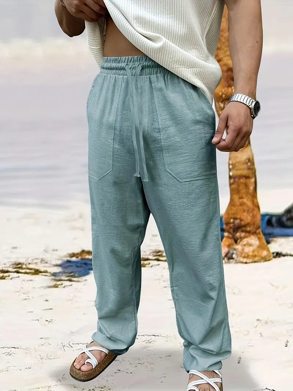 Herren  Elastischer Bund Lange Leinenhose