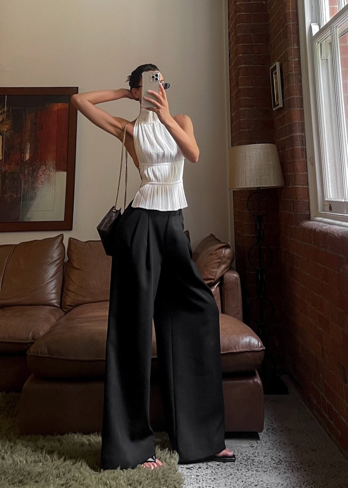 Pantalon chino large noir pour femme