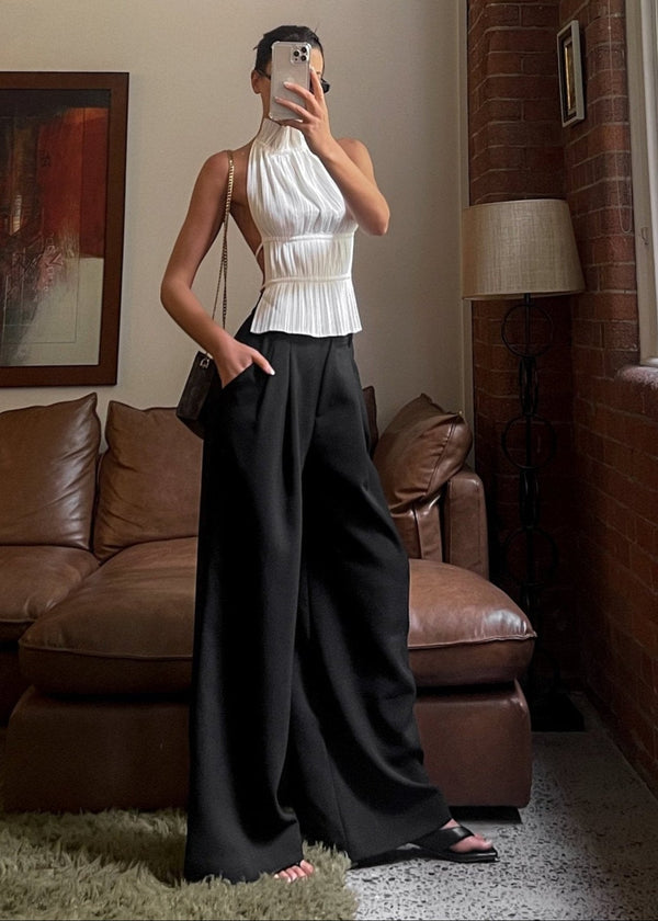 Damen Schwarz Weites Bein Chino Hose