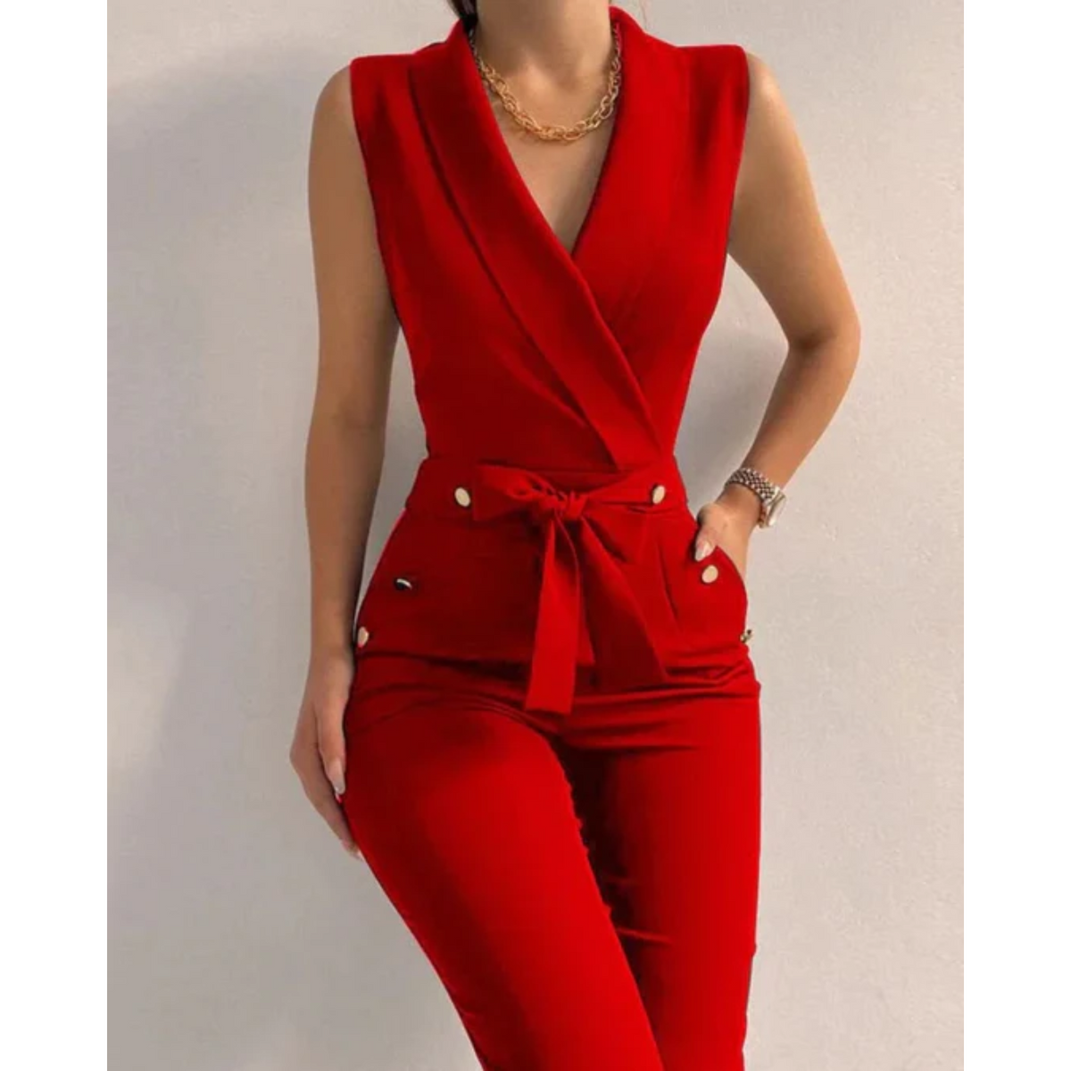Aurora | V-Ausschnitt Ärmellos Jumpsuit