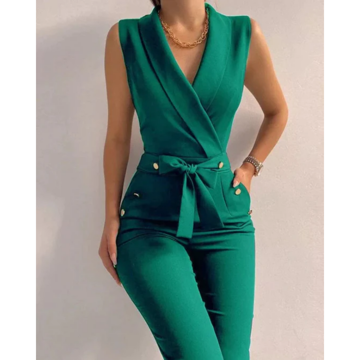 Aurora | V-Ausschnitt Ärmellos Jumpsuit