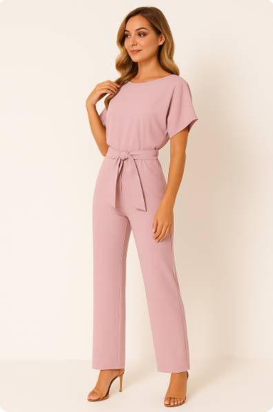 Natalie | Kurzarm Weites Bein Jumpsuit