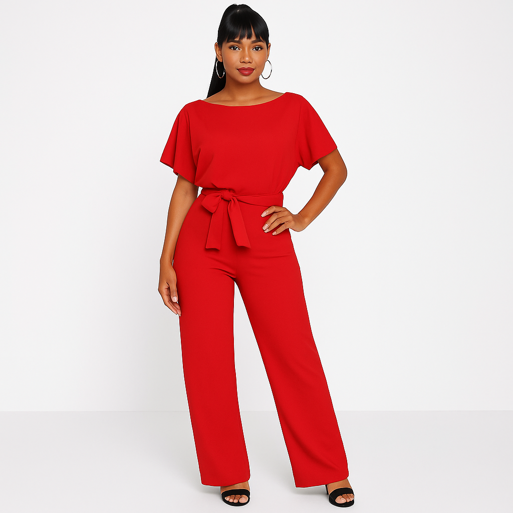Natalie | Kurzarm Weites Bein Jumpsuit