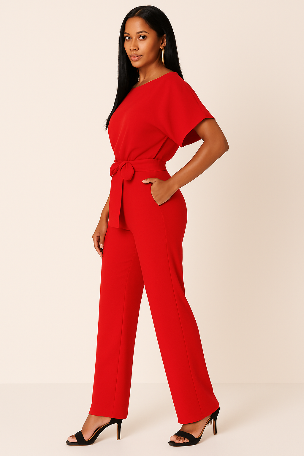 Natalie | Kurzarm Weites Bein Jumpsuit