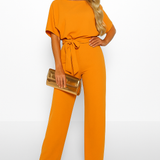 Natalie | Kurzarm Weites Bein Jumpsuit
