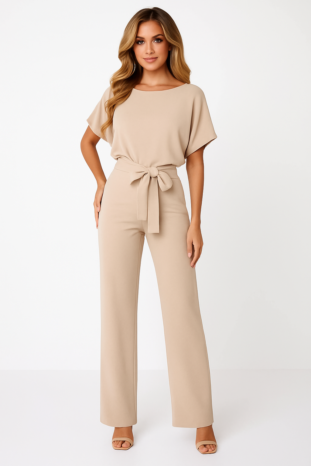 Natalie | Kurzarm Weites Bein Jumpsuit