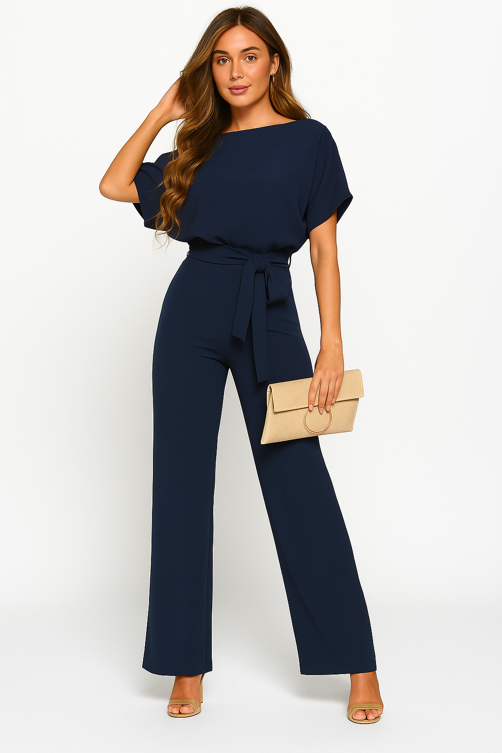 Natalie | Kurzarm Weites Bein Jumpsuit