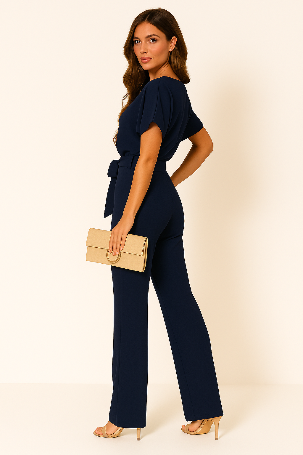 Natalie | Kurzarm Weites Bein Jumpsuit