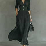 Belen | Reversible Collar Pleated Maxi Dress