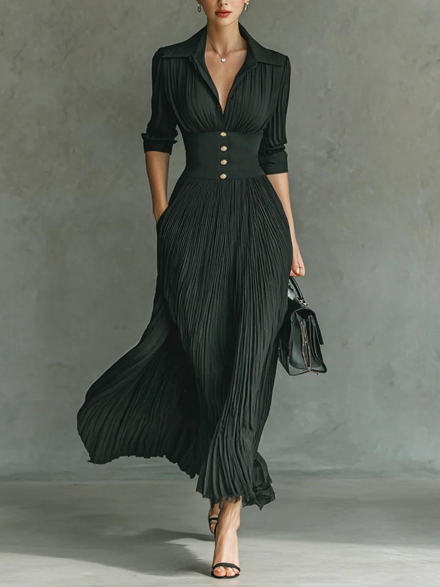 Belen | Reversible Collar Pleated Maxi Dress