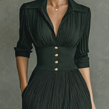 Belen | Reversible Collar Pleated Maxi Dress