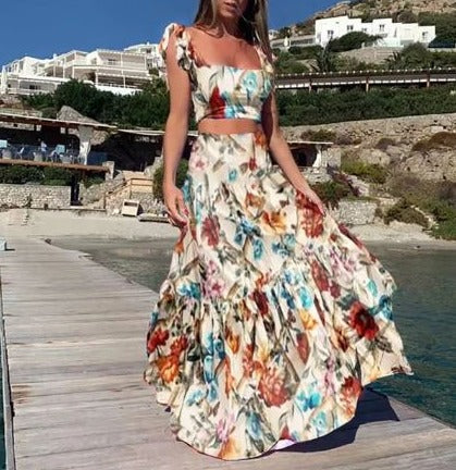 Damen Zweiteiler Bedruckt Maxi Sommerkleid