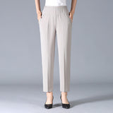 Damen Elastischer Bund mit Taschen Stoffhose