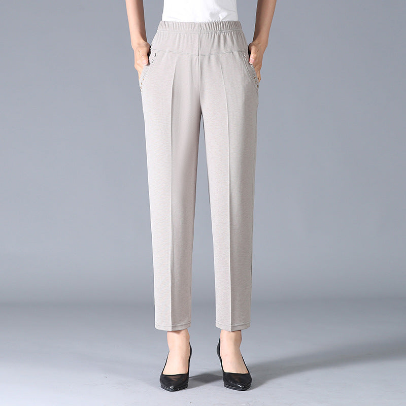 Damen Elastischer Bund mit Taschen Stoffhose