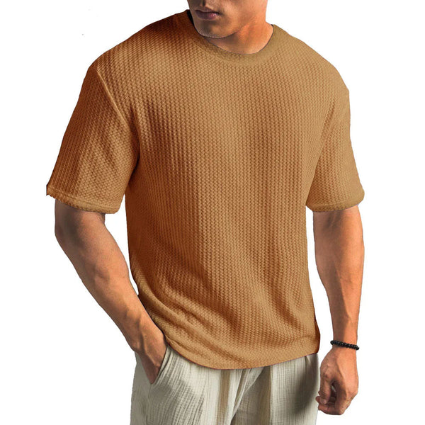 Męski teksturowany t-shirt z okrągłym dekoltem