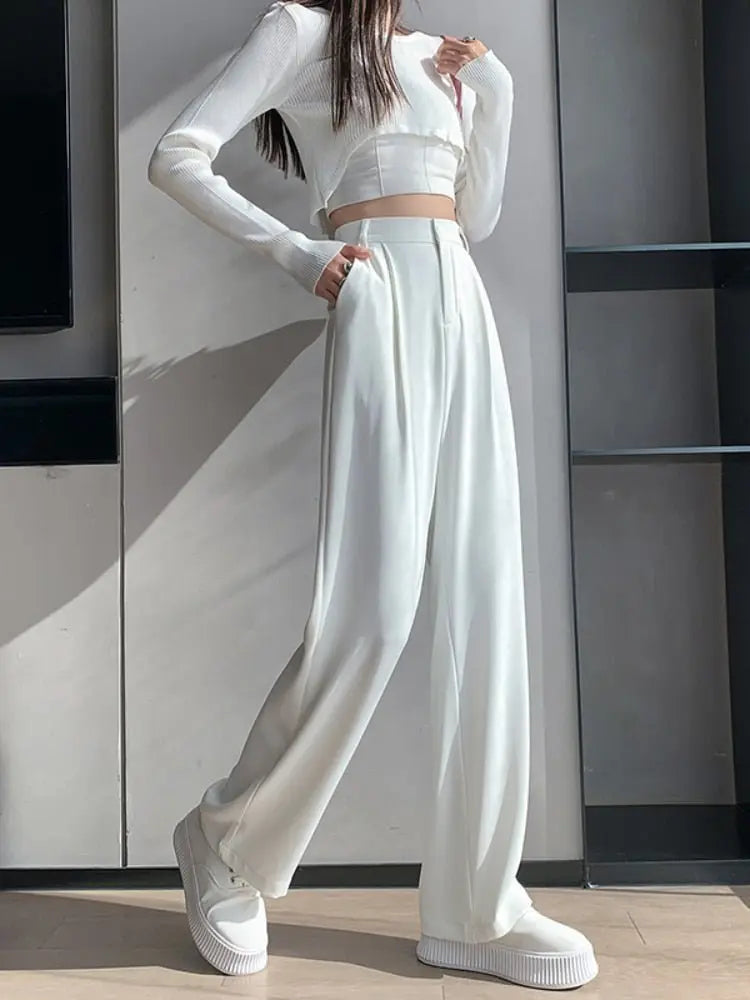 Damen Hohe Taille mit Taschen Stoffhose