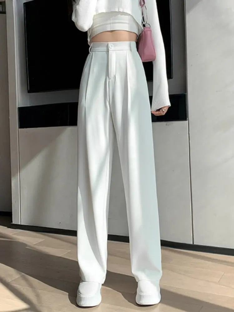 Damen Hohe Taille mit Taschen Stoffhose