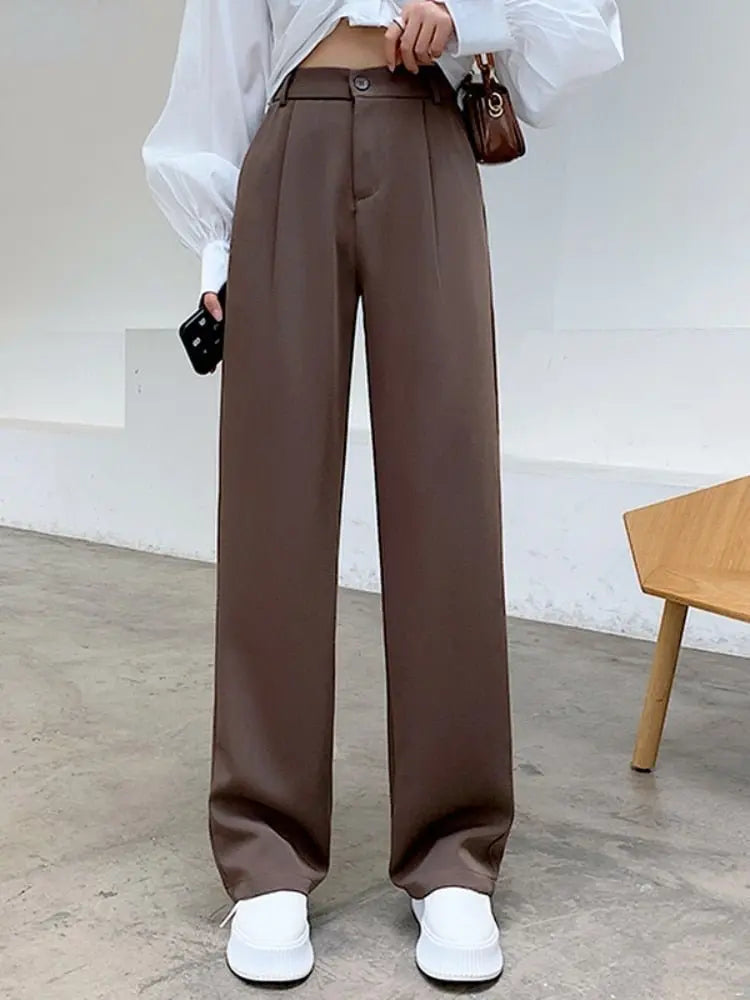 Damen Hohe Taille mit Taschen Stoffhose