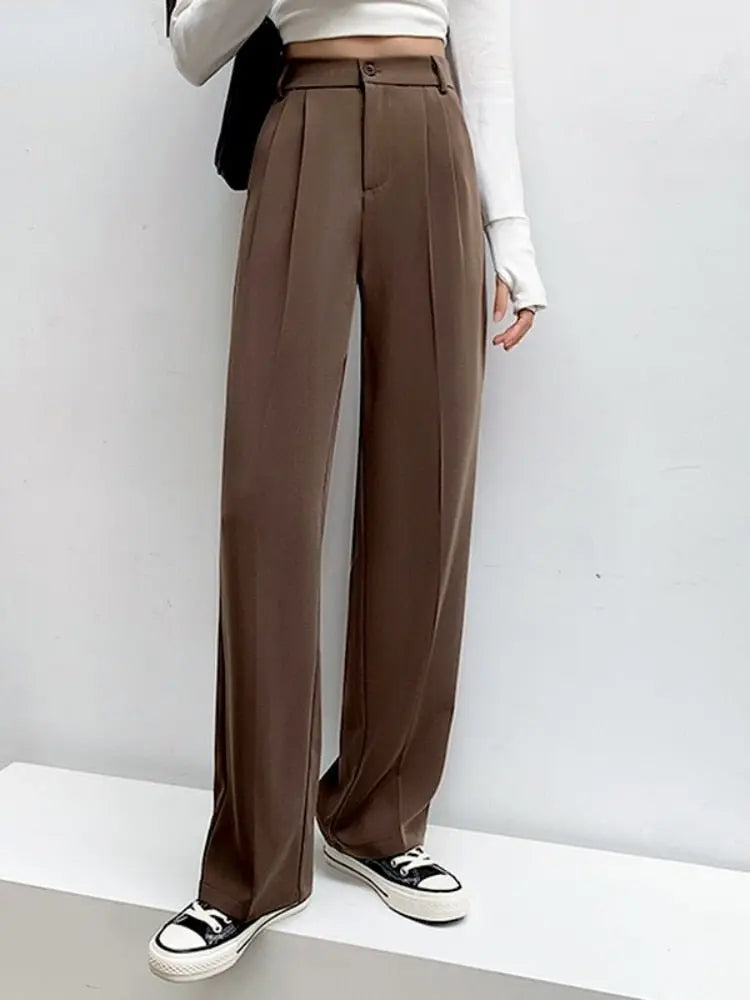 Damen Hohe Taille mit Taschen Stoffhose