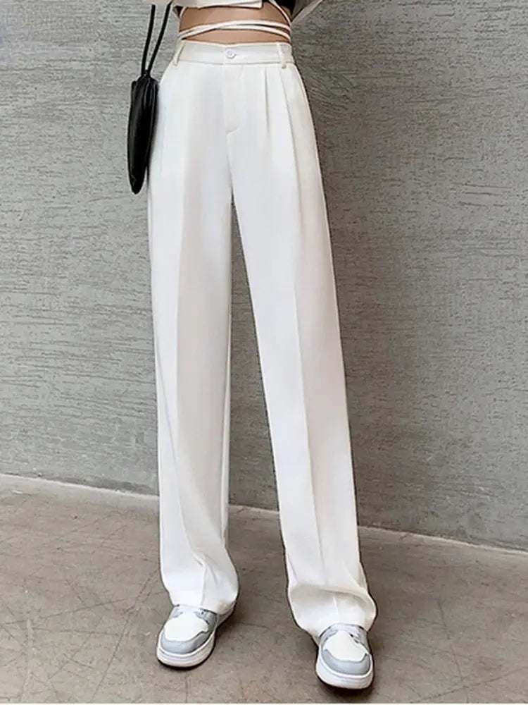 Damen Hohe Taille mit Taschen Stoffhose