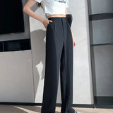 Damen Hohe Taille mit Taschen Stoffhose