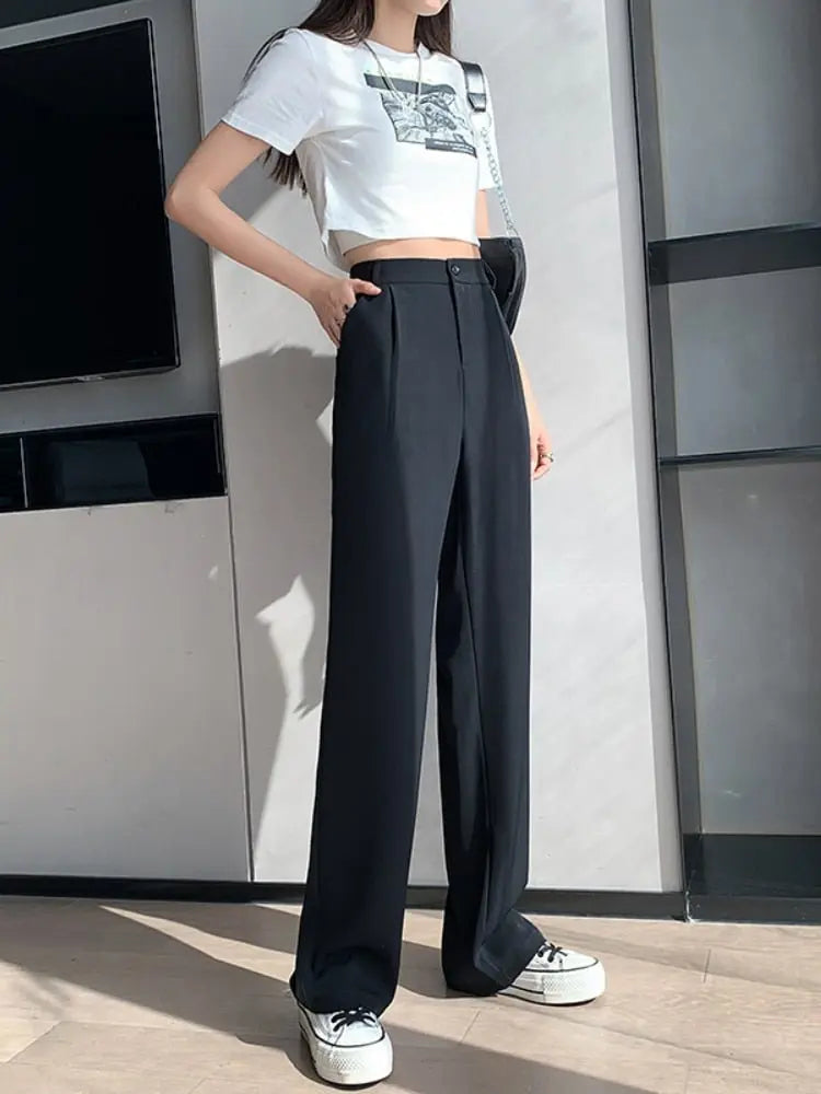 Damen Hohe Taille mit Taschen Stoffhose