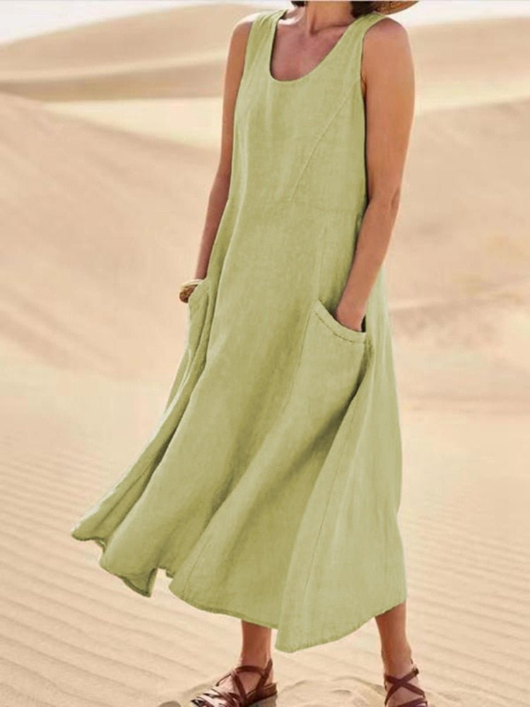 Dana | U-Ausschnitt Ärmellos Maxikleid