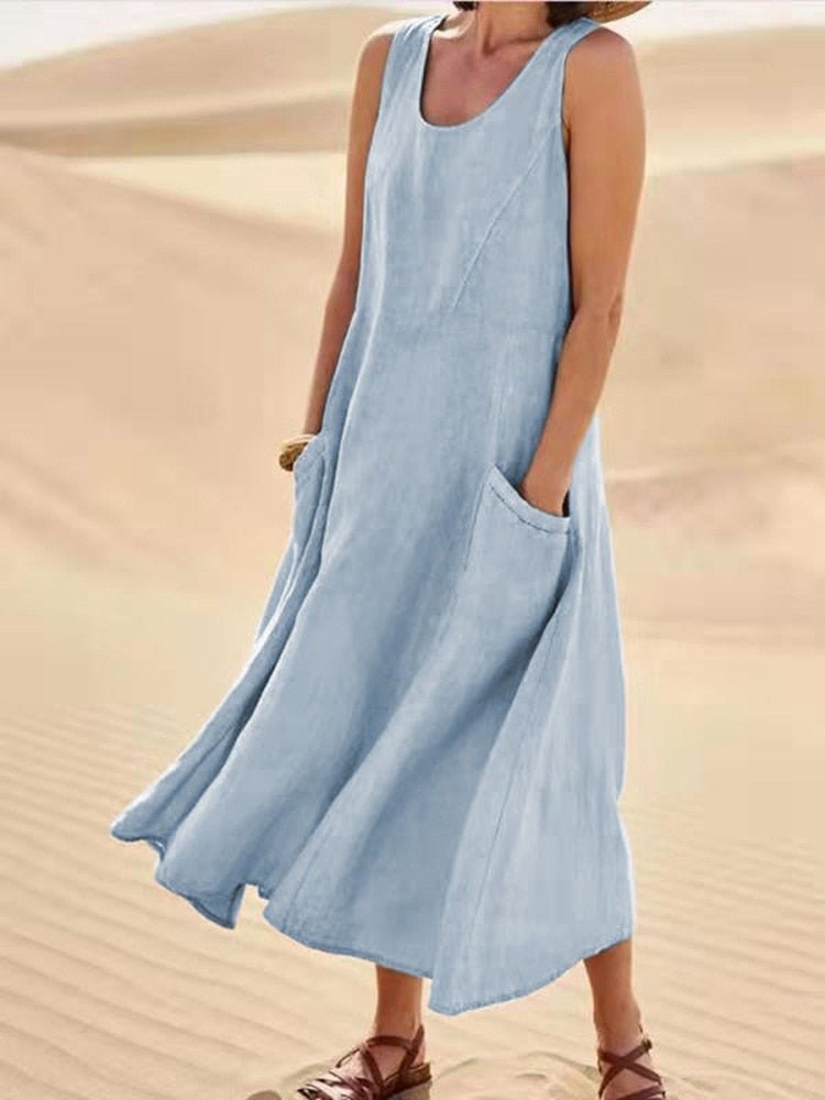 Dana | U-Ausschnitt Ärmellos Maxikleid
