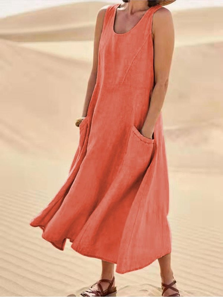 Dana | U-Ausschnitt Ärmellos Maxikleid