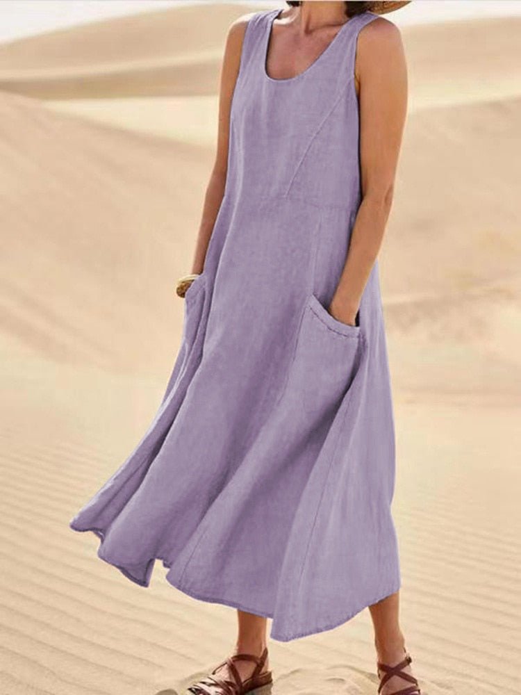 Dana | U-Ausschnitt Ärmellos Maxikleid
