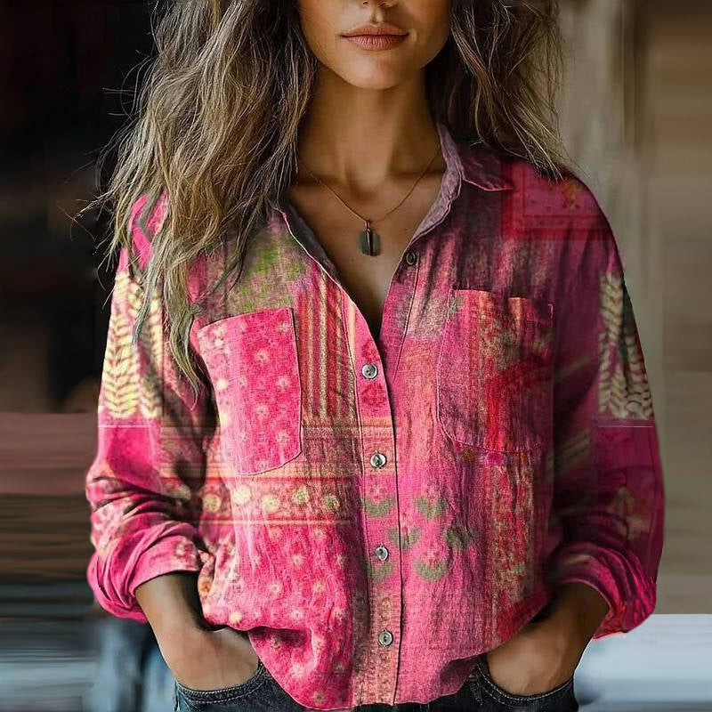 Amelia | Boho Pattern Tassel Tie Blouse