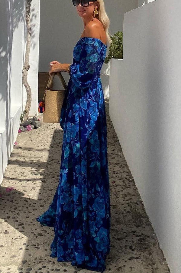 Cleo | Schulterfrei Blumenmuster Maxi Abendkleid