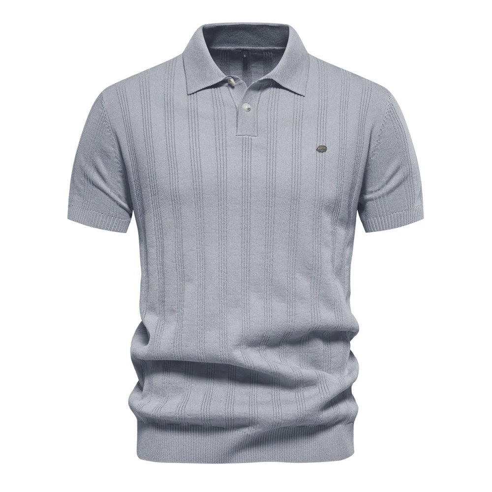 Herren Kurzarm Rippstrick Poloshirt