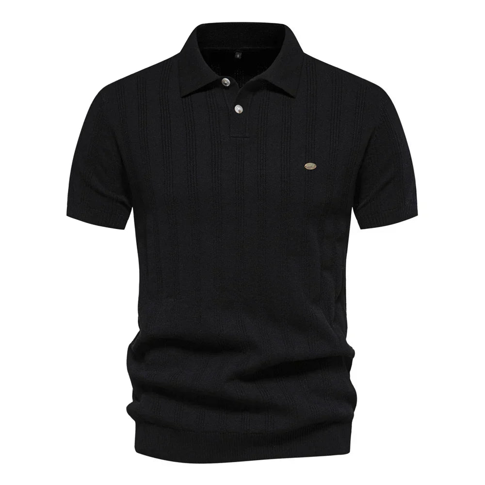 Herren Kurzarm Rippstrick Poloshirt