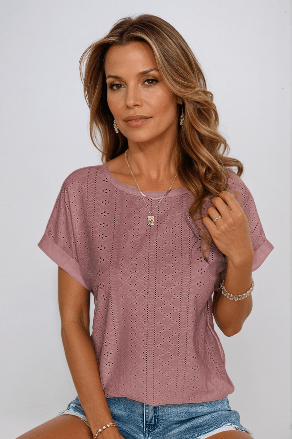Celeste | Loch Embroidery Crew Neck Top